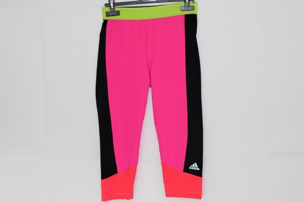 Adidas Damen Techfit Trainingshose 3/4 Leggins pink-schwarz-lime-rot Gr. S
